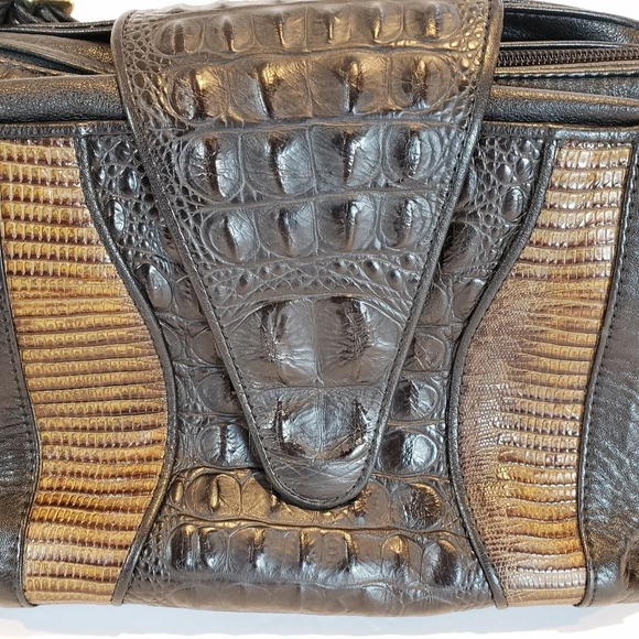 D'ONOFRIO Black Leather Designs Bag Adjustable Strap Crocodile Purse - Picture 2 of 16